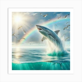 Great White Shark Jumping Art Print