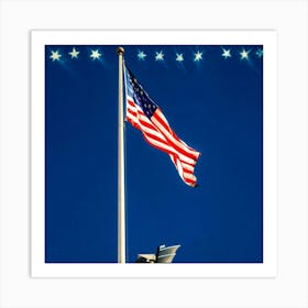 American Flag Unfurled Against A Clear Blue Sky Stars Centered Stripes Flowing Gracefully Overlai 2 1 Art Print