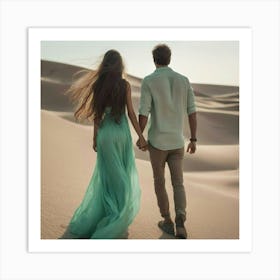 Couple Walking In The Desert Art Print