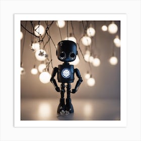 Porcelain And Hammered Matt Black Android Marionette Showing Cracked Inner Working, Tiny White Flowe (2) Art Print