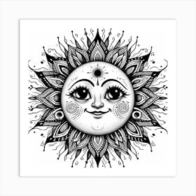 Blackwork Style, The Sun 2 Art Print