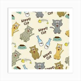 Happy Cats Pattern Background Art Print