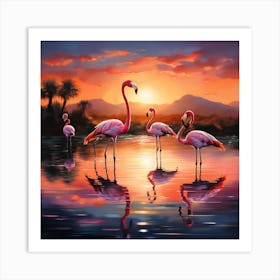 Sunset Flamingos art print Art Print