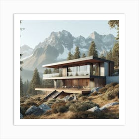 Modern house at mountains Art Print