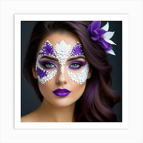 Beautiful Woman With Purple And White Makeup Art Print