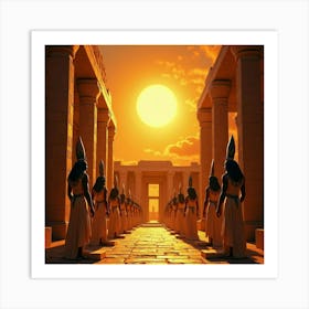 Ancient Egyptian Gods In A Vibrant Temple, Worshiping The Sun 1 Art Print