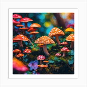 Colorful Mushrooms In The Forest Art Print