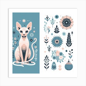 Scandinavian style, Sphynx cat Art Print