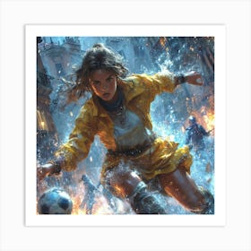 Girl Kicks A Soccer Ball Art Print