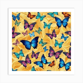 Butterflies On A Yellow Background Art Print