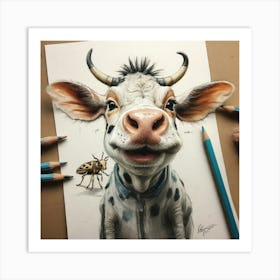 Cow With A Bug Art Print