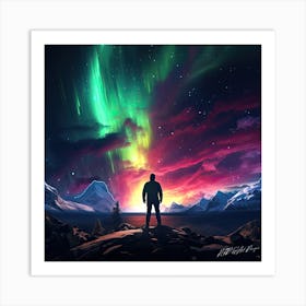 Man Vs Aurora - Aurora Borealis Art Print