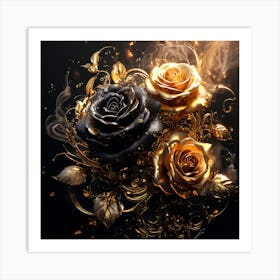 Black And Gold Roses Art Print