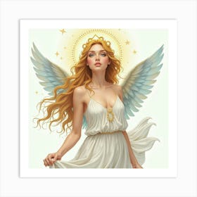 Serene Nymph With A Celestial Crown, Watercolor 1 Art Print