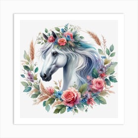 Horse With Flowers Art Print