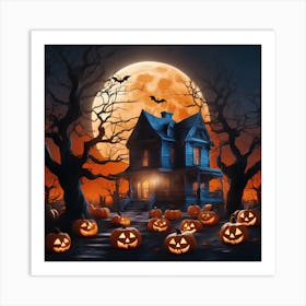 Halloween House With Pumpkins 1 Art Print