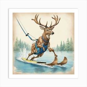 Deer On Surfboard 5 Art Print