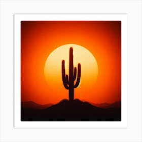 Sunset With Cactus Art Print