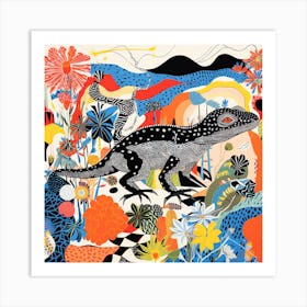 Lizards And Flowers Art Print