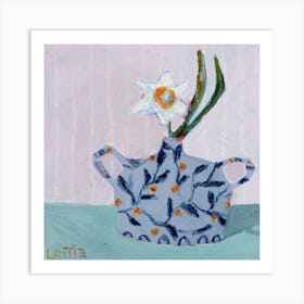 Daffodil In Blue Vase Art Print