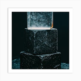 Ice Block On Black Background Art Print