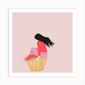 Girl Sitting In A Basket Art Print