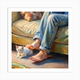 Cat And A Person Art Print