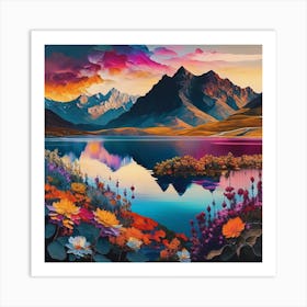 Sunset Over Lake Art Print