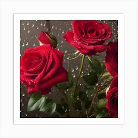 Red Roses In Rain Art Print