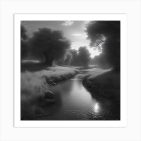 River In Black And White 7 Art Print