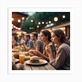 Side View People Eating Outdoors 0 Art Print