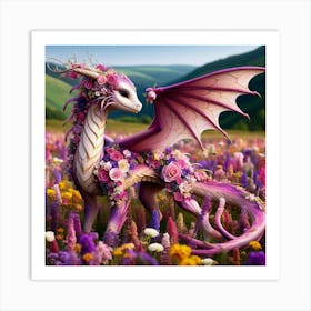 Dragon With Flowers 1 Art Print