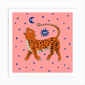 Tiger Temple Stars Pink Square Art Print