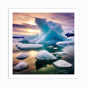 Icebergs At Sunset 37 Art Print