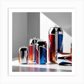 Visually striking, creative design featuring colorful cans with sleek, metallic surfaces.4 Art Print