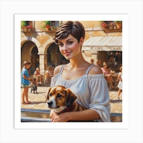 Girl With A Dog Art Print