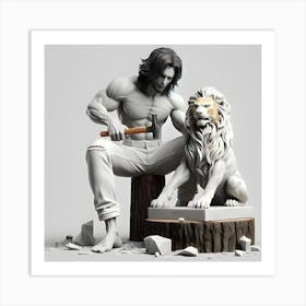 Lion And Man, The Joker With A Lion Art Print