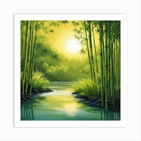 A Stream In A Bamboo Forest At Sun Rise Square Composition 104 Art Print