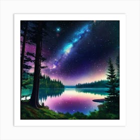Night Sky Over Lake 12 Art Print