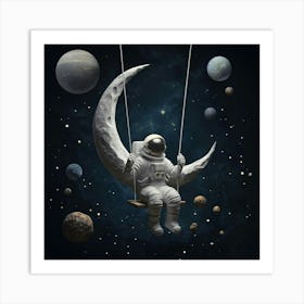 Astronaut On Swing Art Print