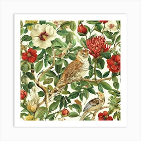 Owls And Flowers Art Art Print