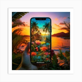 Firefly Smartphone, Creature, Morphic, Colorful, Tropical, Aquatic, Style, Water, Beach, Sunrise, Pa Art Print