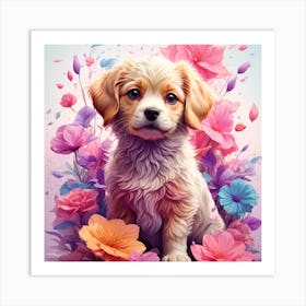 Puppy In Flowers Art Print