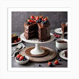 Decadent Chocolate Cake A Decadent Chocolate Cake With Rich Layers Of Moist Chocolate Sponge Creamy Art Print