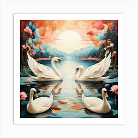 Lake and swans 1 Art Print