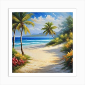 Beach Scene With Palm Trees 7 Art Print