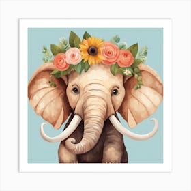 Floral Baby Mammoth Nursery Illustration (18) Art Print