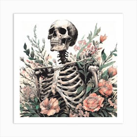 Skeleton And Flowers Art Print