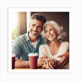 Happy Couple At Coffee Shop Art Print