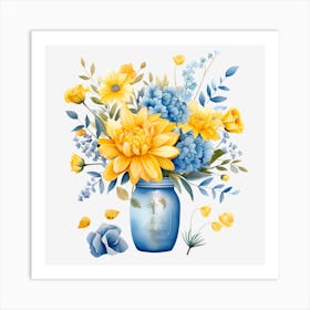 Watercolor Flowers In A Mason Jar 1 Art Print